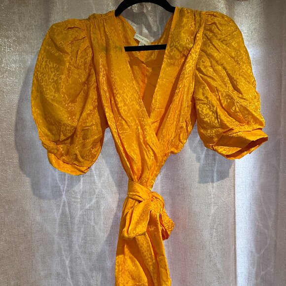 Ronny Kobo Anna Mini Wrap Dress Leopard Jacquard Marigold - Size Small - Picture 1 of 4